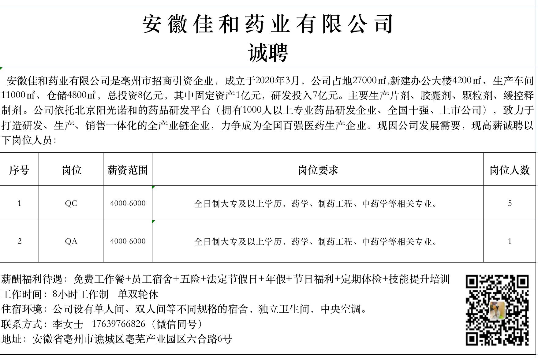 合肥药企最新招聘信息